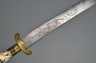 Rare 18th Century Engraved Hunting European Hanger Sword German Talisman