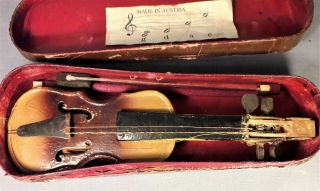 Antique Paper Mache Miniature Violin in Case,  Made in Austria 2