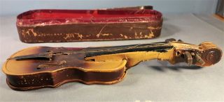 Antique Paper Mache Miniature Violin in Case,  Made in Austria 5