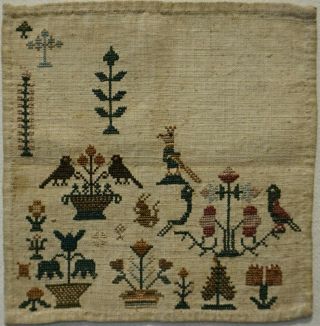 Miniature Early/mid 19th Century Unfinished Motif Sampler - C.  1835