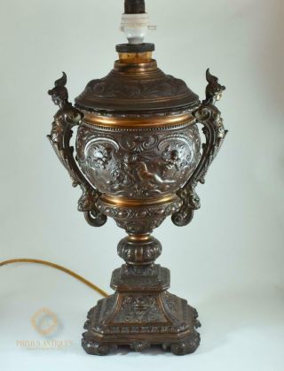 Very Large Antique Victorian Metal Converted Electric Oil Lamp