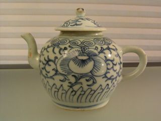 Chinese Nyonya Straits Blue & White Teapot C 1900