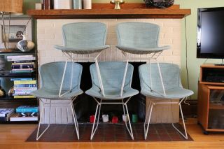 Knoll Harry Bertoia Dining Chairs With Teal Covers
