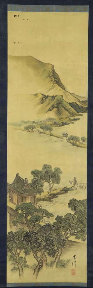 Japanese Hanging Scroll Art Painting Sansui Landscape Asian Antique E7123