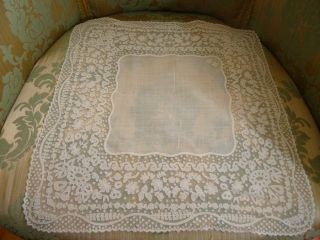 A Antique Cornely Lace On Tulle Wedding Handkerchief C.  1880