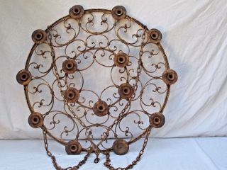 Antique Wrought Iron Candle Chandelier Large Early Spanish