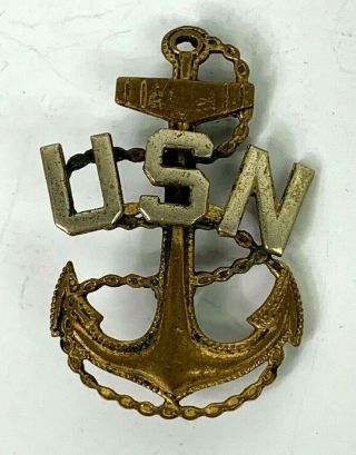 Vintage Us Navy Chiefs Hat Badge - Pin Back