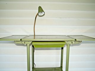 Avocado Green Industrial Metal Typewriter Drop Leaf Desk Stand Drawer Light Vgt