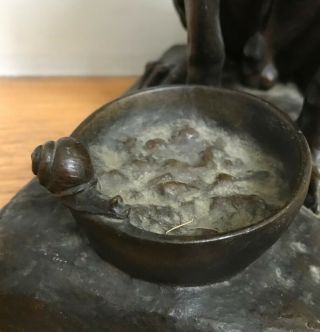 Vintage Stanislas Lami Bronze Seated Dog Observing Snail in Bowl Statue Antique 2