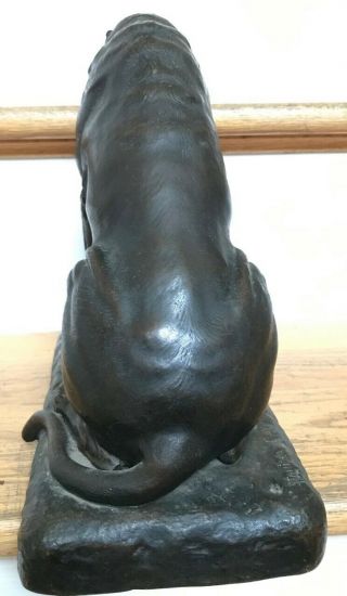 Vintage Stanislas Lami Bronze Seated Dog Observing Snail in Bowl Statue Antique 5