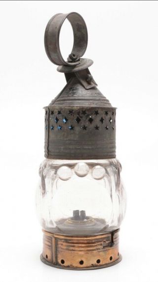 Rare Antique Whale Oil Lantern 18th/19th Century Brass & Tin Skaters Lamp