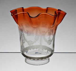Ot34 Stunning Vintage Engraved Orange Glass Lampshade