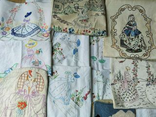 8 Vintage Embroidered Crinoline Lady Ladies Repurposing Tablecloth Tea Pot Cover
