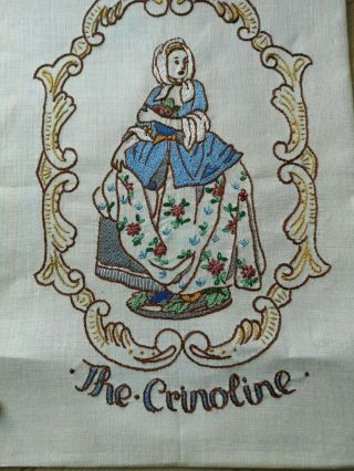 8 VINTAGE EMBROIDERED CRINOLINE LADY LADIES REPURPOSING TABLECLOTH TEA POT COVER 5