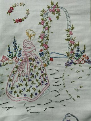 8 VINTAGE EMBROIDERED CRINOLINE LADY LADIES REPURPOSING TABLECLOTH TEA POT COVER 8