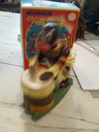 Vintage Tin Wind Up Toy Calypso Joe Drummer w/box (made by Trade - Toys Japan) 10