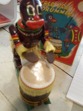 Vintage Tin Wind Up Toy Calypso Joe Drummer w/box (made by Trade - Toys Japan) 7