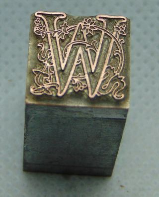 Vintage Letterpress Printing Block Fancy " W " Initial Monogram Metal /copper Face