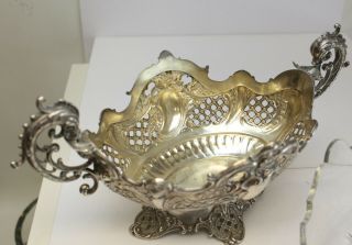 German 800 Silver Double Handled Footed Centerpiece Bowl,  c1900.  Glass Insert 5