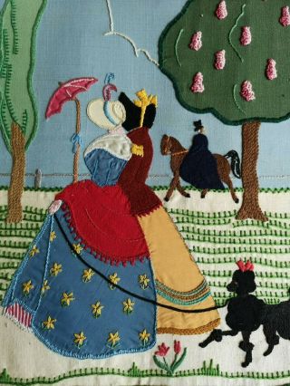 Vintage Embroidered Applique Crinoline Lady Ladies Poodle Dog Horse Panel ?30s