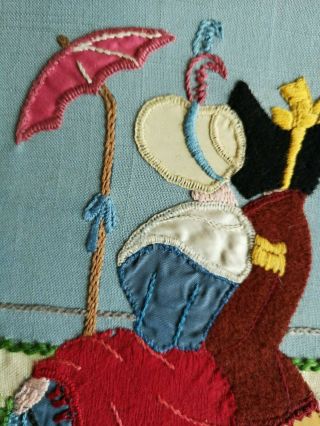 VINTAGE EMBROIDERED APPLIQUE CRINOLINE LADY LADIES POODLE DOG HORSE PANEL ?30s 3