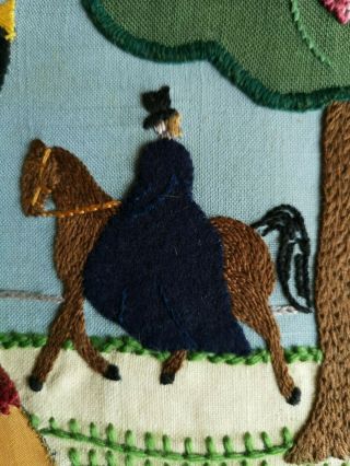 VINTAGE EMBROIDERED APPLIQUE CRINOLINE LADY LADIES POODLE DOG HORSE PANEL ?30s 7