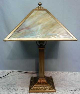 Antique Vintage Salem Bros Satin 4 Panel Purple Blue Slag Glass Table Lamp