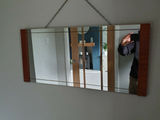 Vintage Mid - Century Teak Oblong Wall Hall Mirror