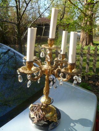 Antique Candelabra Electric Table Lamps with Glass Prisms 2