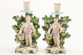 Set of Four Chelsea Gold Anchor Period Style Porcelain Putti Candlesticks 2