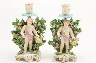 Set of Four Chelsea Gold Anchor Period Style Porcelain Putti Candlesticks 6