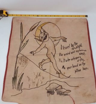 1800s Dancing Devil Hand Stitched Quote Pillowcase Once Owned By Oscar Wilde