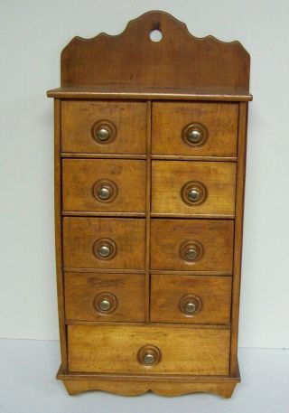 Antique Spice Apothecary Wood Chest Cabinet - Brass Knobs