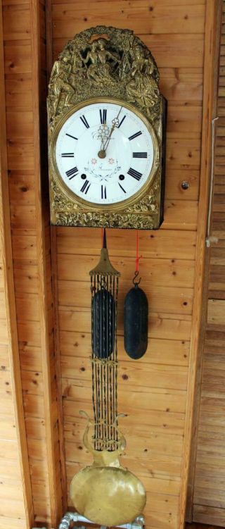 Antique French 1850 Morbier Comtoise Wall Clock Decorated.  Co27