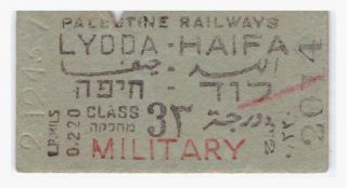 Palestine Railways.  Lydda - Haifa.  Military Ticket 1943 Ww2.