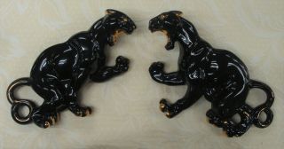 Rare 1950 ' s,  MCM Black Panther Wall Pockets Figurines 2 Pc Eames Era 2