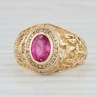 Us Coast Guard Academy Class Ring - 14k Gold Synthetic Ruby Size 5.  5 Military