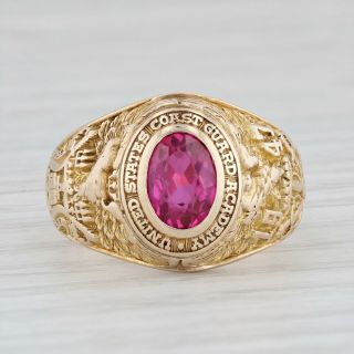 US Coast Guard Academy Class Ring - 14k Gold Synthetic Ruby Size 5.  5 Military 2