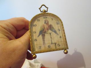 Antique Miniature Figural Bird Cage W/ Parrot - Desk Clock - - Swiss