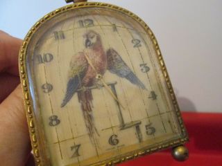 Antique Miniature FIGURAL BIRD CAGE w/ PARROT - DESK CLOCK - - SWISS 2