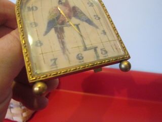 Antique Miniature FIGURAL BIRD CAGE w/ PARROT - DESK CLOCK - - SWISS 4