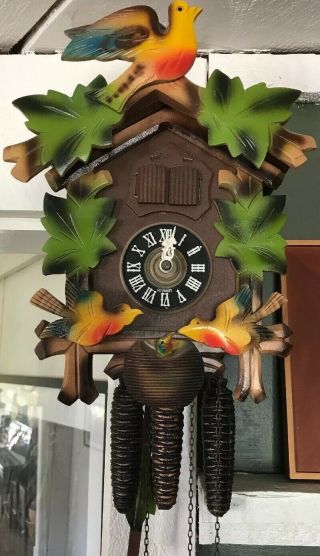 Vintage Musical 3 Weight Cuckoo Clock With Double Doors Made In Germany