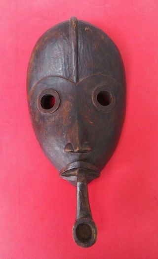 Large Heavy Unusual West African Tribal Art Dan Tribe Face Mask With Smoke Pipe