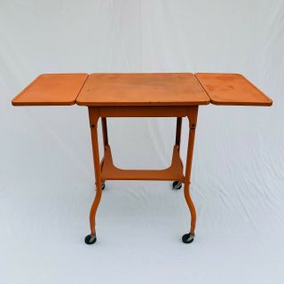 Vintage Mid Century Modern Metal Industrial Roller Cart Table Stand Desk Laptop