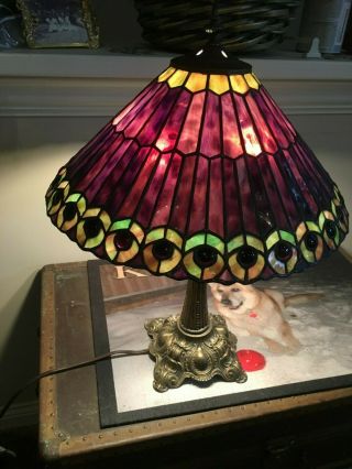 Tiffany - Style Peacock Stained Glass - Candlestick Bronze Brass Finish Lamp