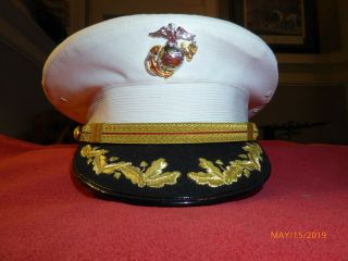 Usmc Field Grade Officer Hat Dress White Bancroft Cap Company Visor
