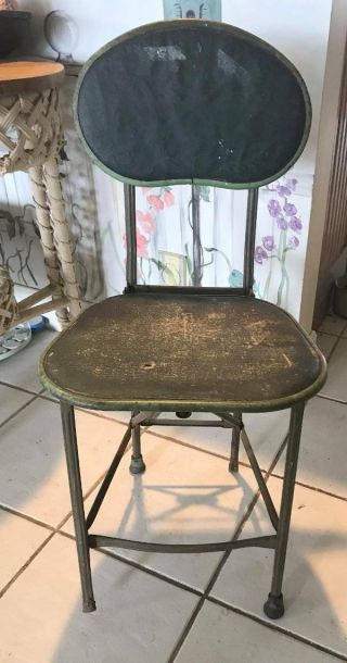 Antique Vtg Unique Iron & Canvas Foldable Farmhouse Chair Primitive