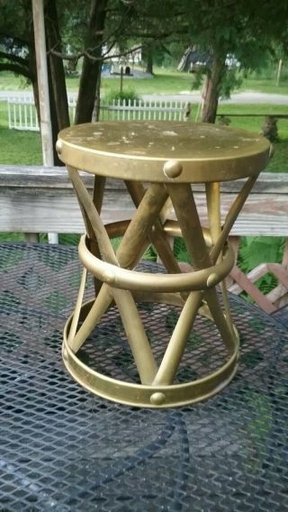 Mid - Century Brass Stool Or Side Drum Table Vtg 1960s X - Form Rare