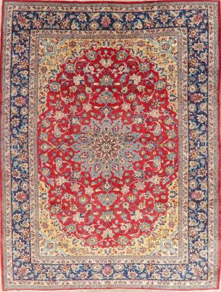 VINTAGE Najafabad Floral Oriental Area Rug Hand - Knotted Wool RED Carpet 10x13 2