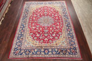 VINTAGE Najafabad Floral Oriental Area Rug Hand - Knotted Wool RED Carpet 10x13 3